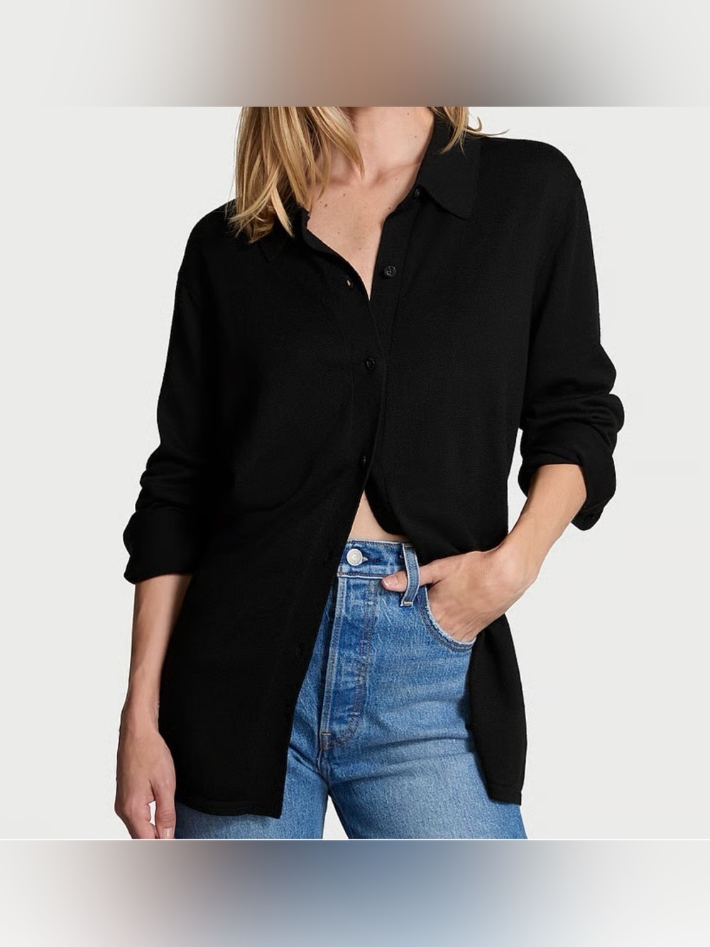 Victoria's Secret Black Long-Sleeve Button-Up Top size S